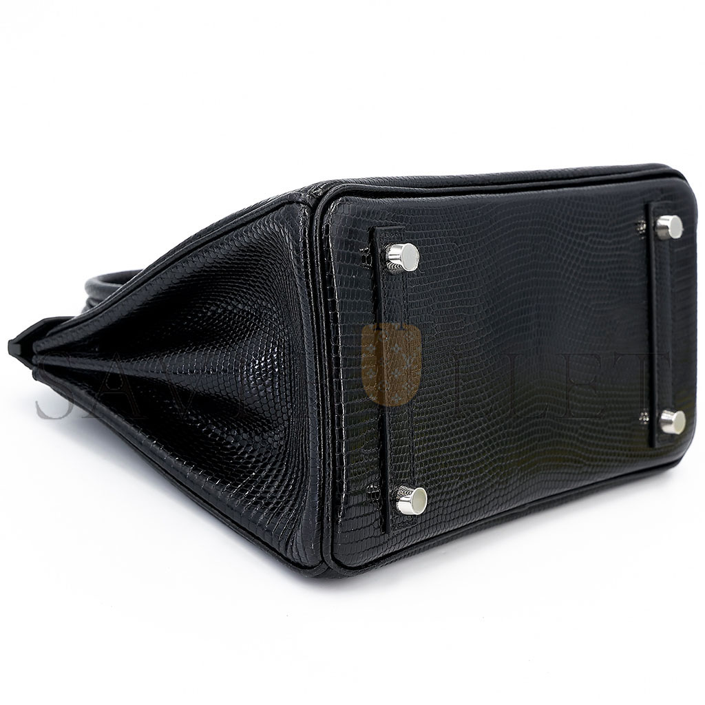 H**mes master birkin 20 lizard black silver buckle h028367ca30 (20*16*11cm)